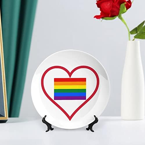 Обичам Дъгата Флаг Гей ЛГБТ Pride Керамични Декоративни Чинии с Поставка От Костен Порцелан Висящи Украшения Десертни Чинии