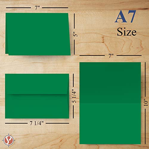 Празнични коледни зелени празни поздравителни картички с размер 5x7 със зелени конвертами формат А7. (25 парчета за опаковка)