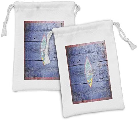 Комплект от 2 Торбички от плат, Гуам, с участието на Парусника под формата на Палми с Националния Флаг, на Реми на дървена дъска в стила на Стар гръндж, Малка Чанта на
