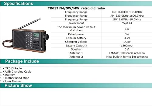 LMMDDP Джобно ретро Радио FM/AM/SW 3 Ленти Подкрепа на възрастните Хора TF Карта, USB Зареждане Стерео Аудио Вход 3,5 мм Слушалки