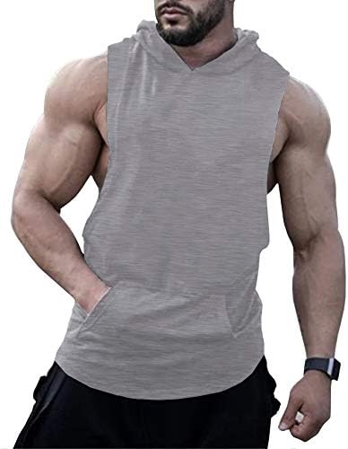 Мъжки Тениски URRU с качулка, Тренировочная Риза за мускулите без Ръкави, с джоб Kanga S-XXL