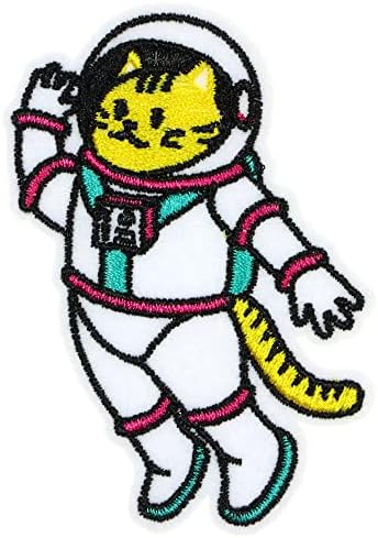 JPT - Котка В Космическия Костюм Астронавти, Скъпа Мультяшная Бродирана Апликация, Гладка/Sew-на Ивици, Икона, Скъпа Нашивка с логото