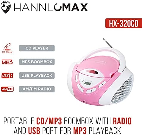 Boombox HANNLOMAX HX-320CD CD/MP3 AM/FM радио, USB порт за възпроизвеждане на MP3, Aux вход, LCD дисплей, Двоен източник на захранване