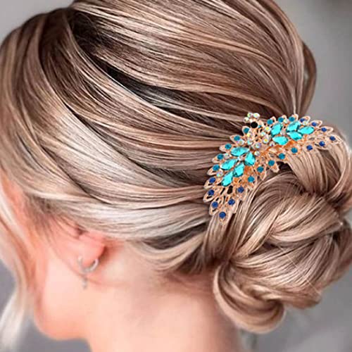 Bohend гребен за коса от планински кристал, кристални изкуствена коса, сватбени аксесоари за коса, украса за жени и момичета (A-Blue)