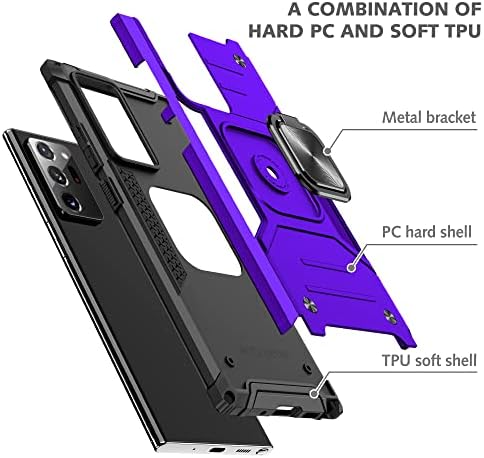 Калъф AYMECL за Galaxy Note 20 Ultra, калъф Samsung Note 20 Ultra с 3D извито предпазно фолио HD екран [2], Защитен калъф военен проба с поставка за Samsung Galaxy Note 20 Ultra-violet
