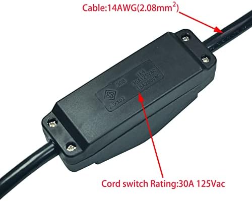 Удължител FILSHU с 3 шипа и кулисным ключ за включване / изключване, Сверхпрочный Черно разклонител с вграден ключ кабел, Кратко
