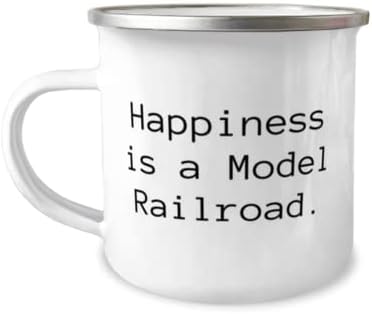 Щастието - това е Модел на железопътна линия. Чаша за къмпинг на 12 унции, Подарък от приятели с модели на железниците, Епос,