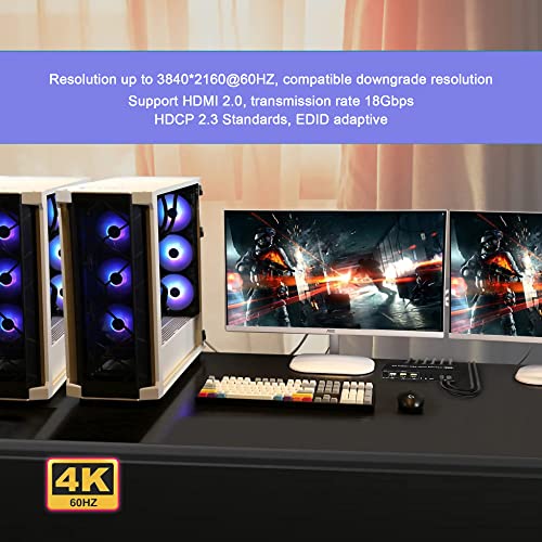 Двухмониторный HDMI превключвател KVM с 2 порта 4K @ 60HZ, разширен дисплей, включете монитора HDMI 2 на 2 изхода с USB и аудиопортом,