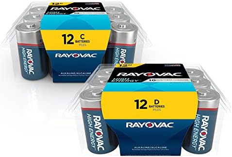 Батерии Rayovac High Energy C, Алкални D-элементные батерии и Высокоэнергетические C-батерии Variety Pack, 12 C-батерии и 12 D-батерии, брой 24