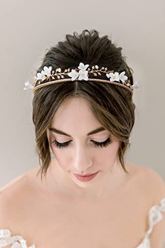 Сладка сватба превръзка на главата, златна сватбена тиара за жени, сватбена прическа с цветя модел за булката, аксесоари за коса