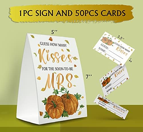 Набор от игрални карти Есента на булчински душ (1 знак Стои + 50 визитки Познай), на тема тиква, Познай колко целувки за бъдещата г-жа парти Племе младоженци - QJ02