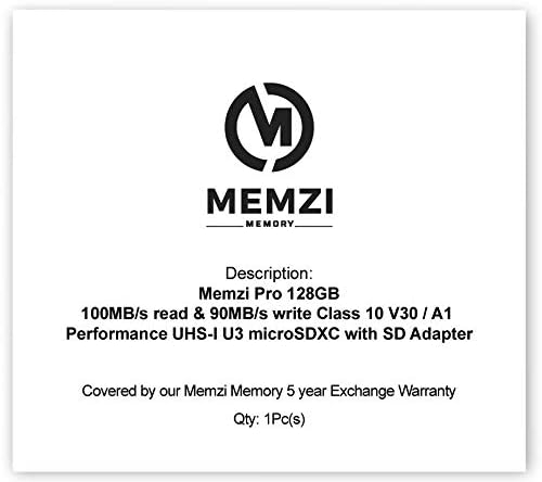 Карта памет MEMZI PRO 128 GB Micro SDXC за видеорегистраторов Akaso V300, V1, Trace 1, DL9, DL7 - Клас а-висока скорост