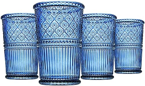 Чаши за хайбола Godinger, Високи Стъклени Чаши, Ретро Декор, Чаши за вода, Чаши за коктейли - Колекция Claro, 12 унции, Комплект от 4