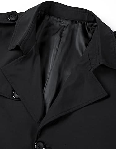 Якета за мъже, Мъжки якета, Мъжки дизайнерски тренчи с эполетами, яке с колан (Цвят: черен Размер: Голям)