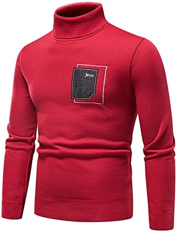 Пуловери Мъжки Пуловер С Висока Воротом Плътен Цвят Тънък Пуловер с Дъното за Мъже