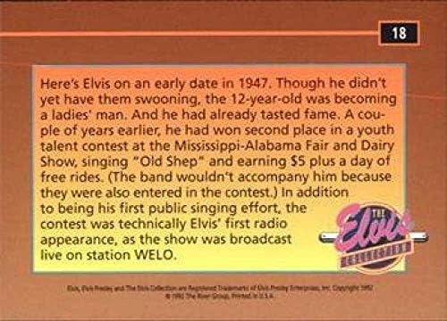 1992 The River Група Elvis The Collection Неспортивный #18 Ето Елвис в началото на 1947 година. Въпреки че Официалната Търговска карта със Стандартен размер С Образа на Краля
