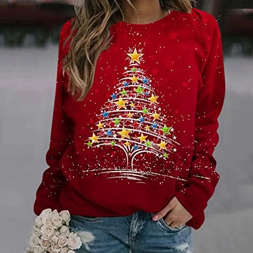 Грозен Коледен Пуловер Жена се Върти с led Подсветка, Блуза, под формата на Елхи, Блузи с дълъг ръкав, Hoody с кръгло деколте,