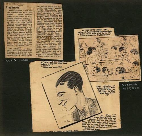 Карикатура на Винсент Зито 1920-30-те години на Хелън Морган с автограф Морган 1941 Г.