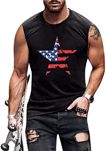 FISCRAT Американски Флаг Звезда Върховете на Бретелях За Мъже на 4 юли Патриотични Ризи Флаг на САЩ Графична Тениска Без Ръкави с шнур мускулите