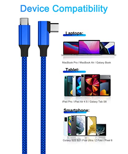 Правоъгълен USB кабел Type C-C с мощност 100 Вата на 10 Метра с USB адаптер, A, бързо Зареждане под ъгъл 90 Градуса, Кабел за Зарядно устройство PD за MacBook, iPad Pro Air 4 5 4th 5th Mini 6 6-то по