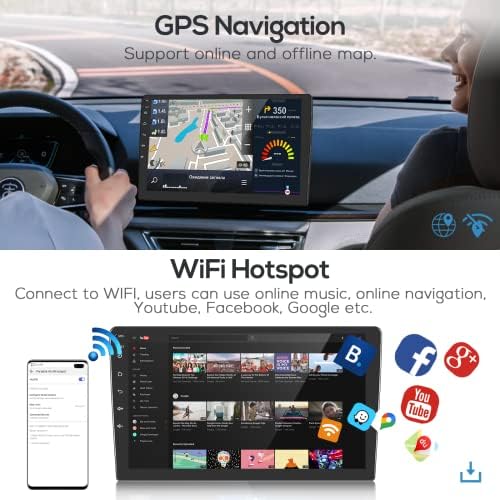 Автомобилна Стерео система Android с двоен Din, Безжична Apple Carplay, 10-Инчов Сензорен Авто Радио с Bluetooth, GPS, WiFi, FM-радио