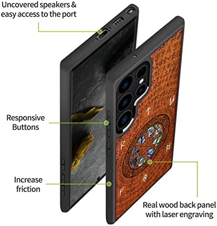 Дизайнерски дървен калъф Carveit за Samsung Galaxy S23 Ultra Case Cover [Гравюра върху дърво и инкрустация под формата на миди] Уникален