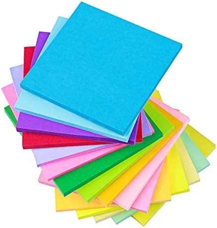 (16 опаковки) Стикери 3x3 инча, ярки цветни Самозалепващи бележник, лесно се поставят за дома, офиса, лаптоп