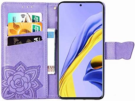 Калъф QIVSTAR за Samsung Galaxy A71 5G 2020, Слот за карти, Кожен Магнитен Чанта-портфейл със стойка, Защитен от надраскване, флип-надолу капак за Samsung Galaxy A71 5G, калъф, Цвете, Пеперуда