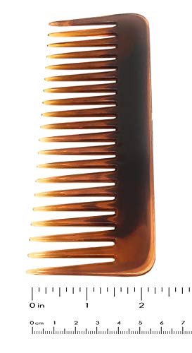 Parcelona Френски Пухкав Голям Комплект от 2-те гребени за Разнищване на коса от черупка на Костенурка и Целулоидни Черен на цвят, с Широки Зъбци
