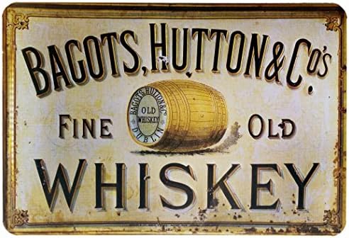 ERLOOD Bagots,Хътън Fine Old Whiskey Ретро Реколта Лидице Табела 12 X 8