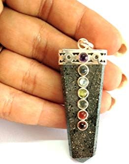 Гематитовая Плосък Окачване с Чакра, заредена с енергия Струи, 2 инча Ок. Снимка Jet International Spiritual Healing Divine India Crystal