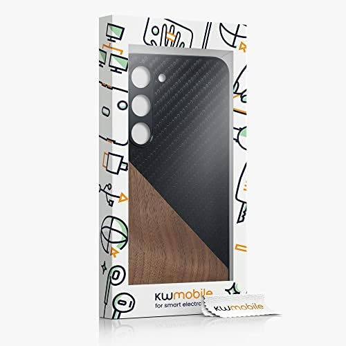 Калъф kwmobile, съвместим с Samsung Galaxy S23 - Твърд калъф за мобилен телефон с броня от TPU и заден панел от дърво / водя - Тъмно-кафяв / черен