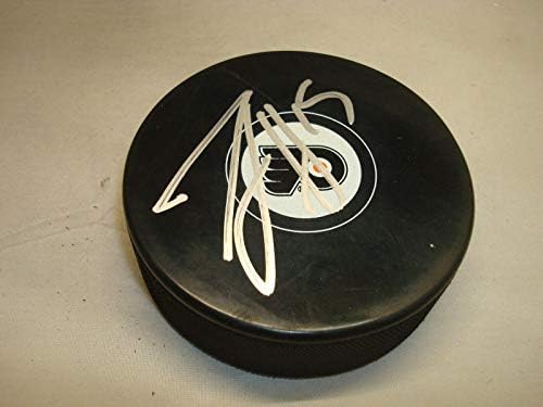 Майкъл Дел Зотто подписа хокей шайба Филаделфия Флайърс с автограф от 1B - за Миене на НХЛ с автограф