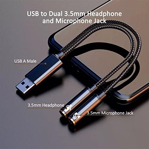 Аудиоадаптер с USB конектор 3.5 мм, аудио кабел USB, Външна Звукова карта USB Адаптер за слушалки и микрофон, USB 2.0 за двойна