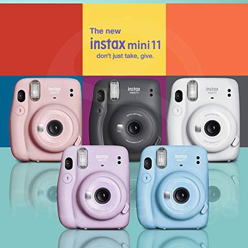 Фотоапарат непосредствена печат FUJIFILM INSTAX Mini 11 (бледо розово) + КОМПЛЕКТ АКСЕСОАРИ, СЪСТОЯЩ се от 4 филмови Fujifilm Instax Mini Twin Film (80 експозиции), калъф за носене на фотоапар