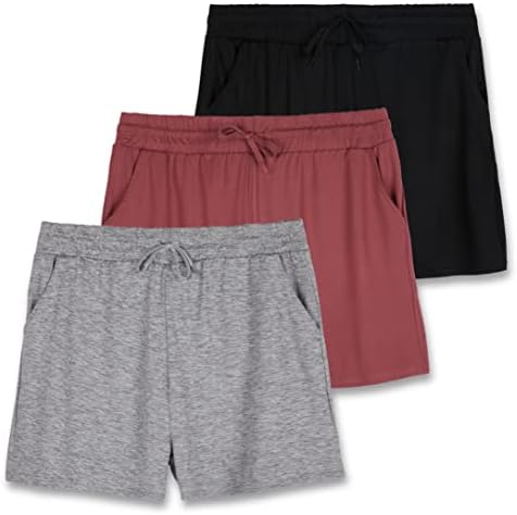 Real Essentials 3 Pack: Спортни къси панталони за почивка за жени - Ежедневни, спортни къси панталони с джобове (на разположение в големи