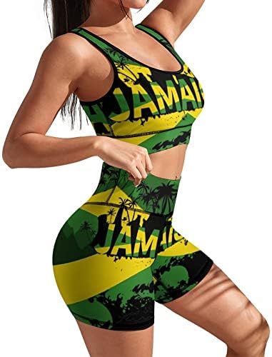 Костюм за Йога с Флага на Ямайка, Дамски Дрехи За практикуване на Йога, 2 броя, Спортен Сутиен, Топ и къси Панталони, Гамаши,
