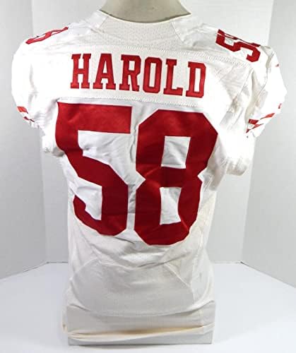 San Francisco 49ers Илай Harold 58 Използвана Бяла Риза 70 Years Patch 4 - Използваните Тениски за игри NFL Без подпис