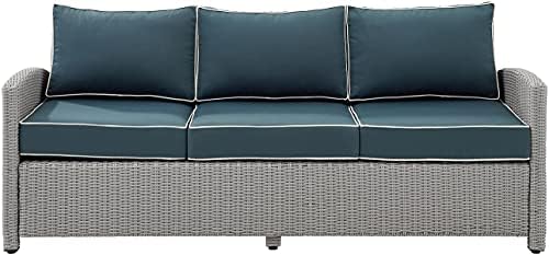 Crosley Furniture KO70049GY-Уличен Сплетен разтегателен NV Bradenton, Сиво с тъмно сини възглавници
