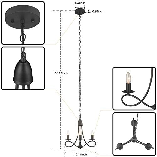 EE Eleven Master Ретро Окачен лампа от Матово Черен метал, Класически Полилей във формата на свещ E12, плафониери, Окачена Лампа за Спални, Хол, кабинет или офис