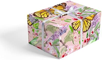 Ролки амбалажна хартия с акварельными цветя и пеперуди за празнуване на рожден ден, Коледна книга за подарък опаковки с акварельными