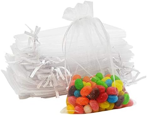 100 БР. Торбички от органза 4x6 инча (10x15 cm), Чанти и калъфи за бижута, Бели Подарък Пакети, Чанти Премиум-клас, Малки Пакети за Бонбони, за парти в чест на Деня на Благодар