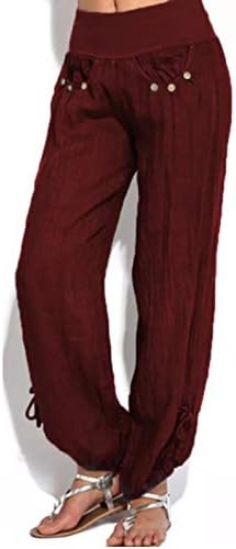 MIASHUI Гамаши, с Джобове, Големи Размери, Обикновена Свободни Панталони, Ежедневни Дамски Модни Панталони с Копчета, 3XL, Панталони