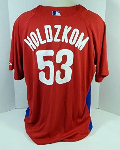 2007-10 Филаделфия Филис Линкълн Холдзком 53 Използвана в играта Червена Риза ST BP 1 - Използваните в играта тениски MLB