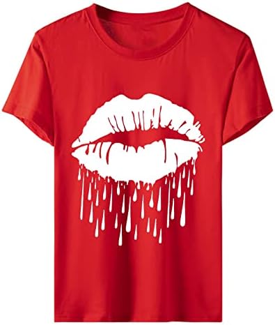 Секси Топ Тениска за Момичета, Юноши Лято Есен Къс Ръкав през Цялата Силует на Устните Графичен Свободен Приятелка Блуза Свободно