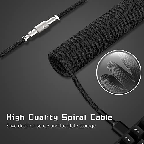XVX Спирален кабел за клавиатура - Подвижна Спирала кабел Aviator Type C към USB A Mix 1,8 м за игри клавиатура и мобилен телефон - Черен