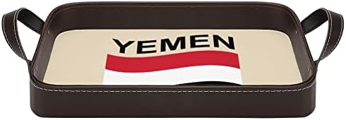 Флаг на Йемен Кожена Табла-Органайзер Сервировочный Тава с Дръжки Декоративен Поднос за Домашна Кухня на Всекидневна