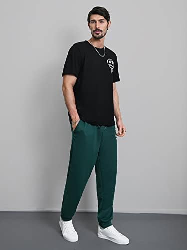 NIBHZ Облекло от две части за мъже, Мъжка тениска с изразителен принтом и спортни панталони с завязками на талията (Цвят: