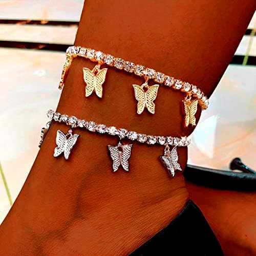 Верижка за крака с отложено във формата на пеперуди от Планински Кристал, Дамски Популярна Лека Луксозна Верига за Краката, Запознайте