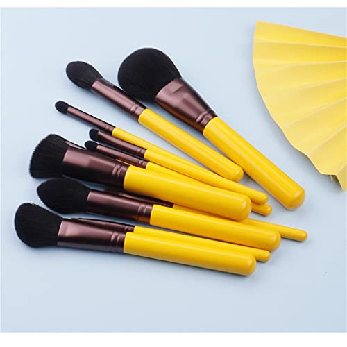 Комплект Четки за Синтетични Косми LUKEO Yellow Series 11шт-Козметична Дръжка За лице и очи-изкуствена Коса